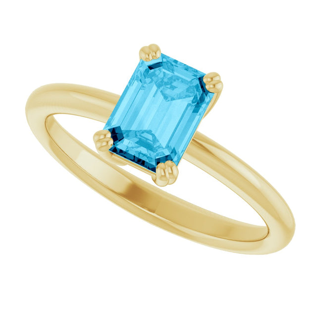 10K Gold Oval Natural Aquamarine Double-Prong Ring - Yellow Gold - view 5