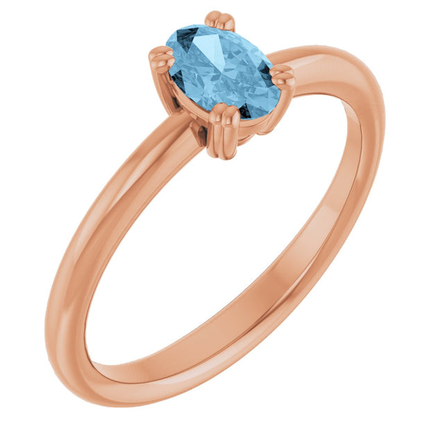14K Gold Oval Natural Sky Blue Topaz Double-Prong Ring - Rose Gold