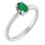 14K Gold Oval Lab-Grown Emerald Double-Prong Ring - White Gold