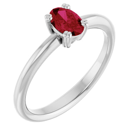 10K Gold Oval Lab-Grown Ruby Double-Prong Ring - White Gold