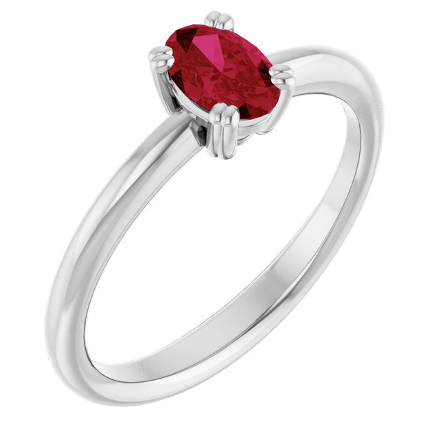 14K Gold Oval Lab-Grown Ruby Double-Prong Ring - White Gold