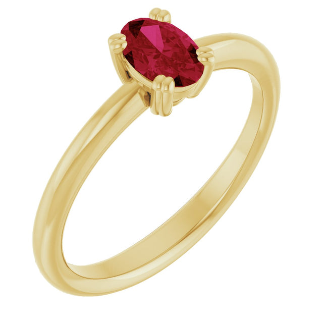 10K Gold Oval Lab-Grown Ruby Double-Prong Ring - Yellow Gold