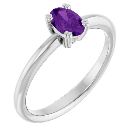 Platinum Emerald Natural Amethyst Double-Prong Ring