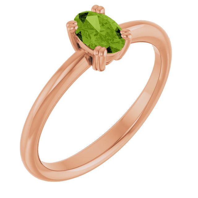 14K Gold Emerald Natural Peridot Double-Prong Ring - Rose Gold