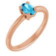 14K Gold Oval Natural Aquamarine Double-Prong Ring - Rose Gold