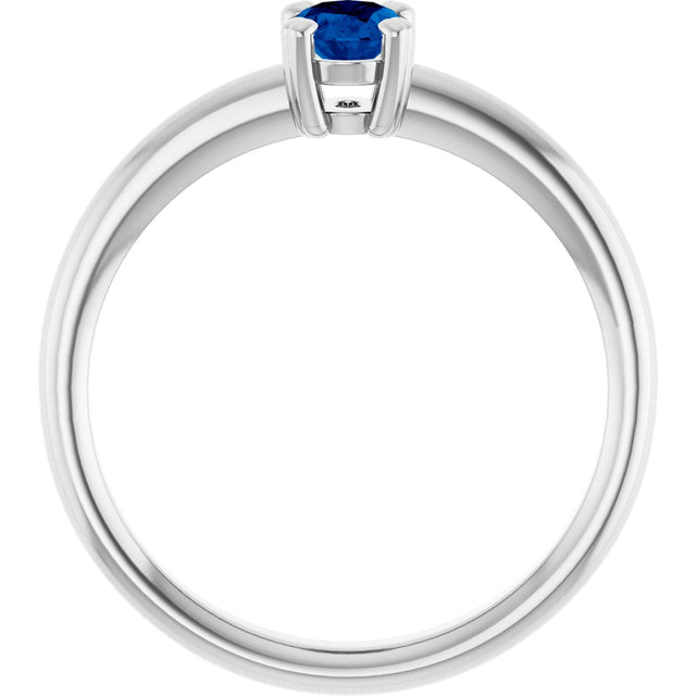 10K Gold Oval Lab-Grown Blue Sapphire Double-Prong Ring - White Gold - view 2