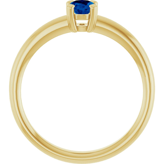 10K Gold Oval Lab-Grown Blue Sapphire Double-Prong Ring - Yellow Gold - view 2