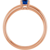 14K Gold Oval Lab-Grown Blue Sapphire Double-Prong Ring - Rose Gold - view 2