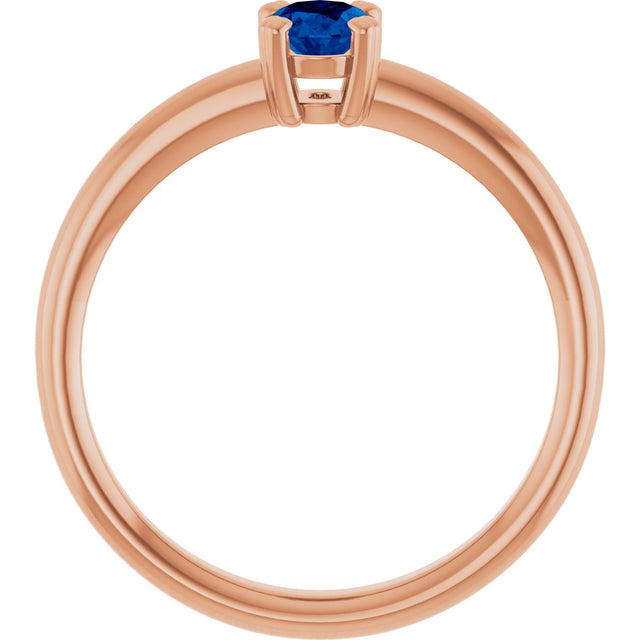14K Gold Oval Lab-Grown Blue Sapphire Double-Prong Ring - Rose Gold - view 2
