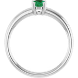 10K Gold Oval Lab-Grown Emerald Double-Prong Ring - White Gold - view 2