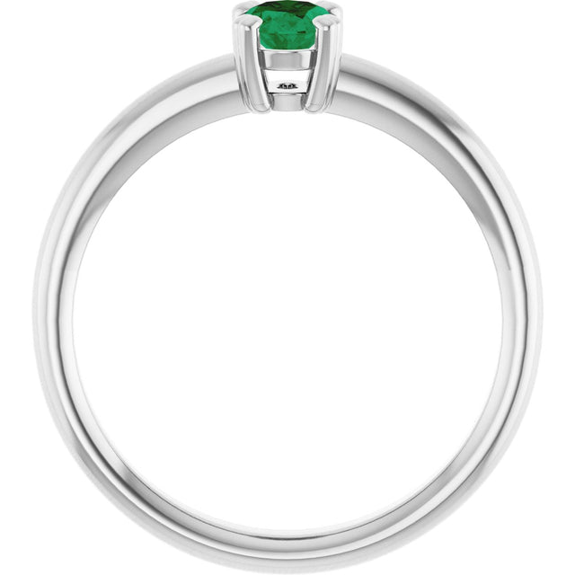 10K Gold Oval Lab-Grown Emerald Double-Prong Ring - White Gold - view 2