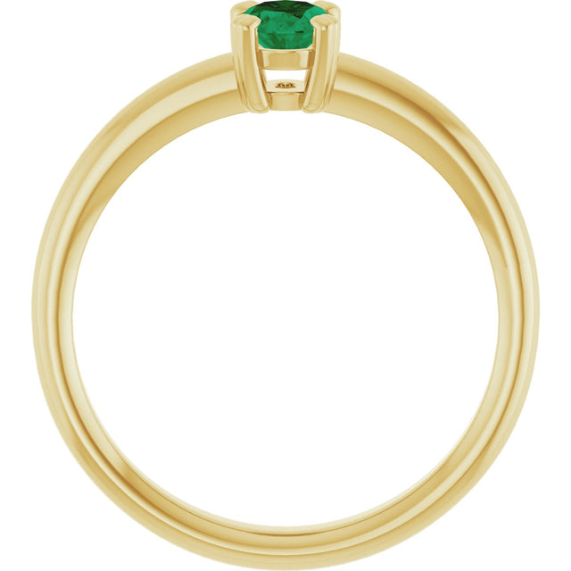 10K Gold Oval Lab-Grown Emerald Double-Prong Ring - Yellow Gold - view 2