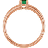 14K Gold Oval Lab-Grown Emerald Double-Prong Ring - Rose Gold - view 2
