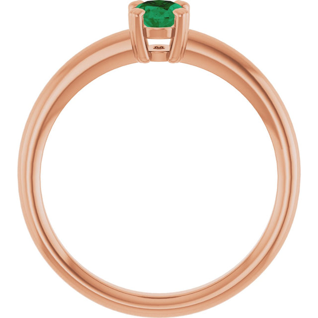 14K Gold Oval Lab-Grown Emerald Double-Prong Ring - Rose Gold - view 2