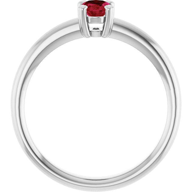 10K Gold Oval Lab-Grown Ruby Double-Prong Ring - White Gold - view 2