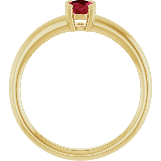 10K Gold Oval Lab-Grown Ruby Double-Prong Ring - Yellow Gold - view 2