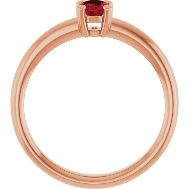 14K Gold Oval Lab-Grown Ruby Double-Prong Ring - Rose Gold - view 2