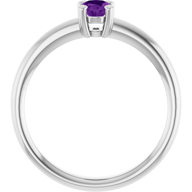 10K Gold Oval Natural Amethyst Double-Prong Ring - White Gold - view 2