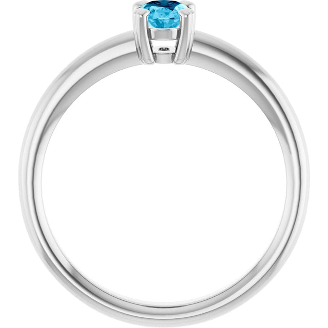 10K Gold Oval Natural Aquamarine Double-Prong Ring - White Gold - view 2