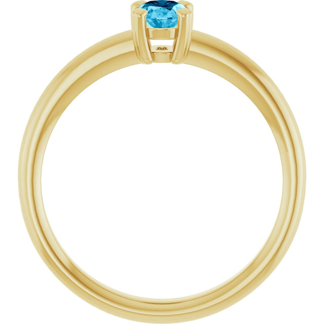 10K Gold Oval Natural Aquamarine Double-Prong Ring - Yellow Gold - view 2