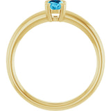 14K Gold Oval Natural Aquamarine Double-Prong Ring - Yellow Gold - view 2