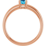 14K Gold Oval Natural Aquamarine Double-Prong Ring - Rose Gold - view 2