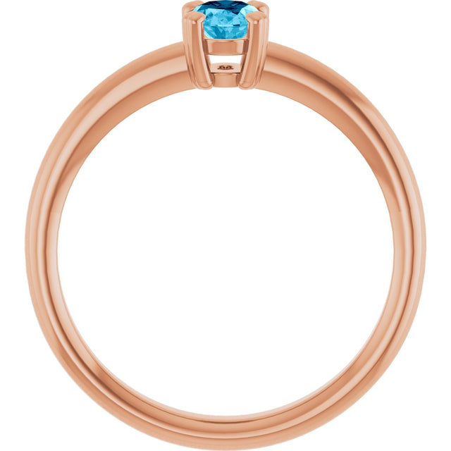 14K Gold Oval Natural Aquamarine Double-Prong Ring - Rose Gold - view 2