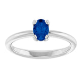 10K Gold Oval Lab-Grown Blue Sapphire Double-Prong Ring - White Gold - view 3