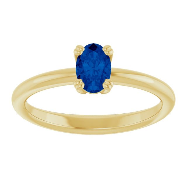 10K Gold Oval Lab-Grown Blue Sapphire Double-Prong Ring - Yellow Gold - view 3