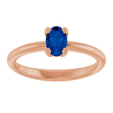 14K Gold Oval Lab-Grown Blue Sapphire Double-Prong Ring - Rose Gold - view 3