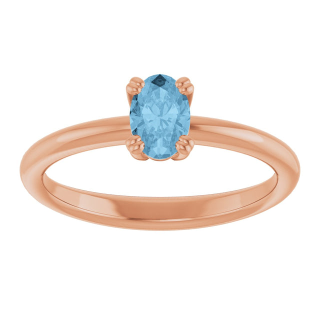 14K Gold Oval Natural Sky Blue Topaz Double-Prong Ring - Rose Gold - view 3