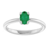 10K Gold Oval Lab-Grown Emerald Double-Prong Ring - White Gold - view 3