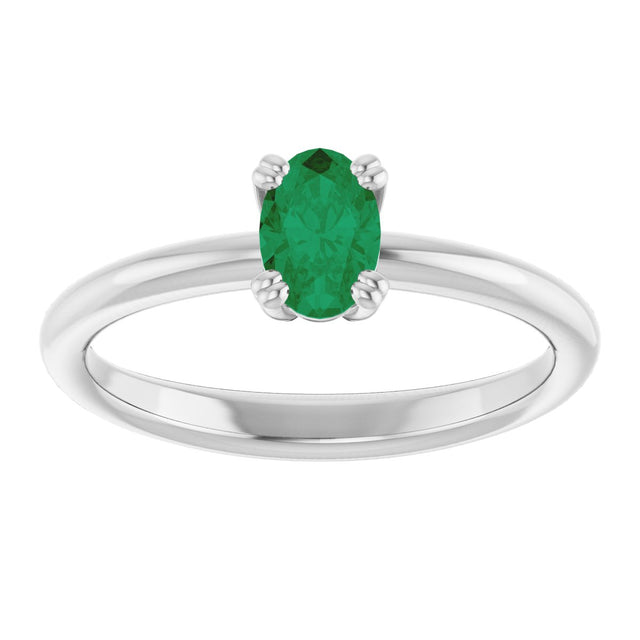 10K Gold Oval Lab-Grown Emerald Double-Prong Ring - White Gold - view 3
