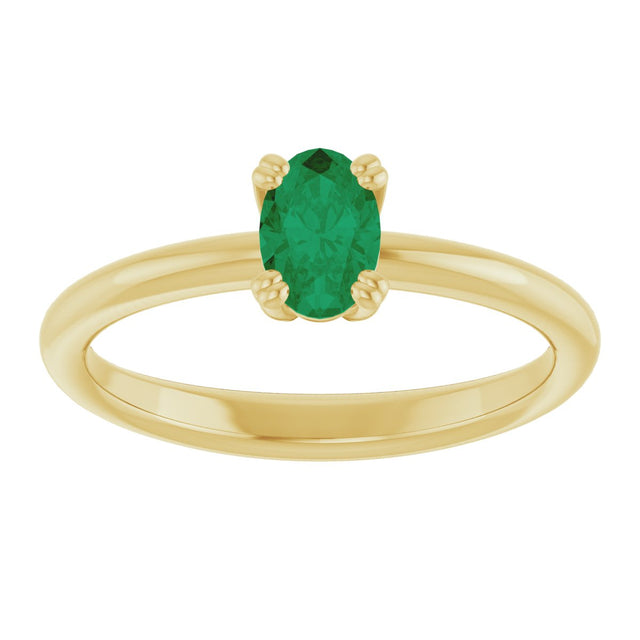 10K Gold Oval Lab-Grown Emerald Double-Prong Ring - Yellow Gold - view 3