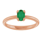 14K Gold Oval Lab-Grown Emerald Double-Prong Ring - Rose Gold - view 3