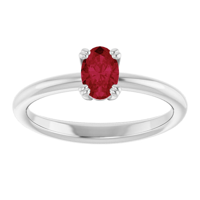 10K Gold Oval Lab-Grown Ruby Double-Prong Ring - White Gold - view 3
