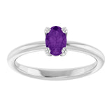 10K Gold Oval Natural Amethyst Double-Prong Ring - White Gold - view 3
