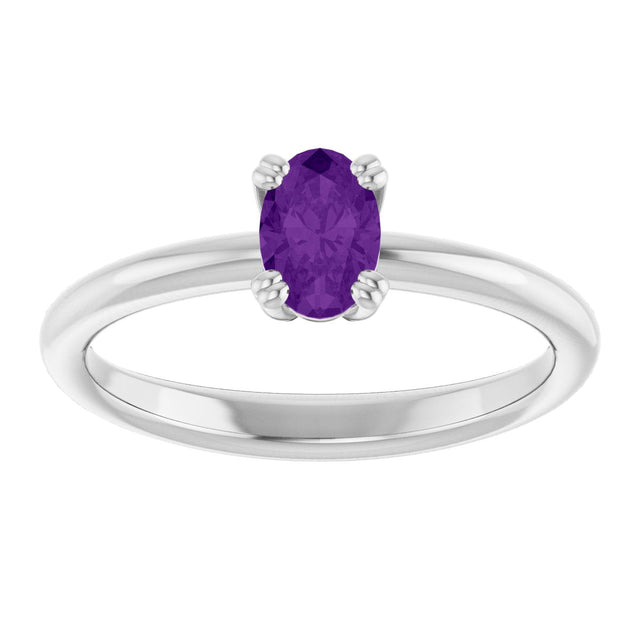 10K Gold Oval Natural Amethyst Double-Prong Ring - White Gold - view 3