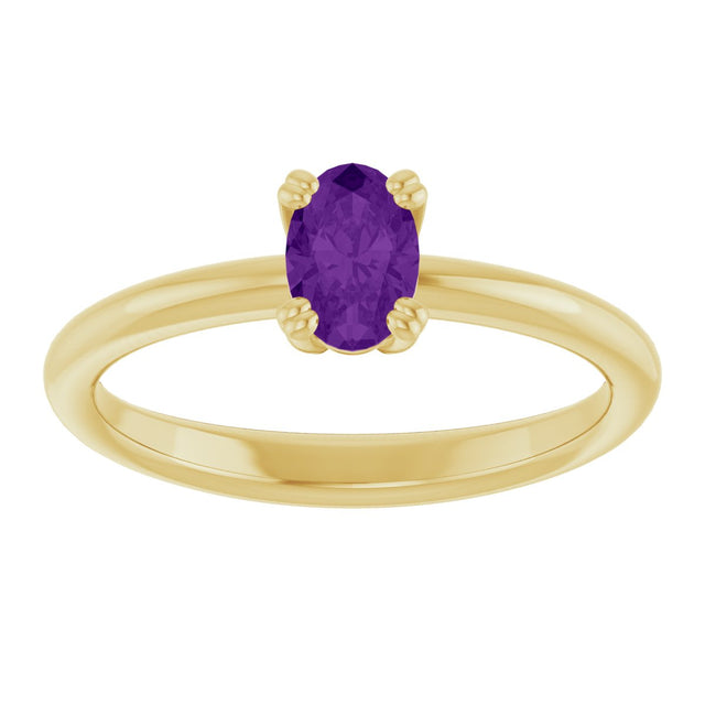10K Gold Oval Natural Amethyst Double-Prong Ring - Yellow Gold - view 3