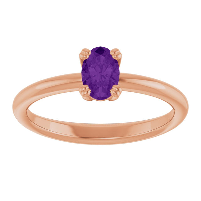 14K Gold Emerald Natural Amethyst Double-Prong Ring - Rose Gold - view 3