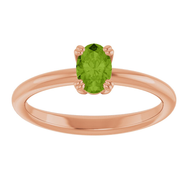 14K Gold Emerald Natural Peridot Double-Prong Ring - Rose Gold - view 3