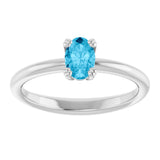 10K Gold Oval Natural Aquamarine Double-Prong Ring - White Gold - view 3