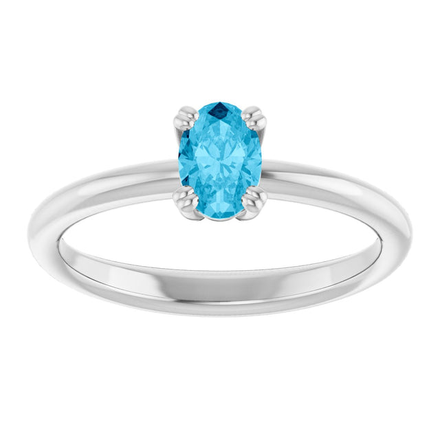 10K Gold Oval Natural Aquamarine Double-Prong Ring - White Gold - view 3