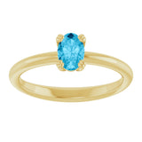 10K Gold Oval Natural Aquamarine Double-Prong Ring - Yellow Gold - view 3