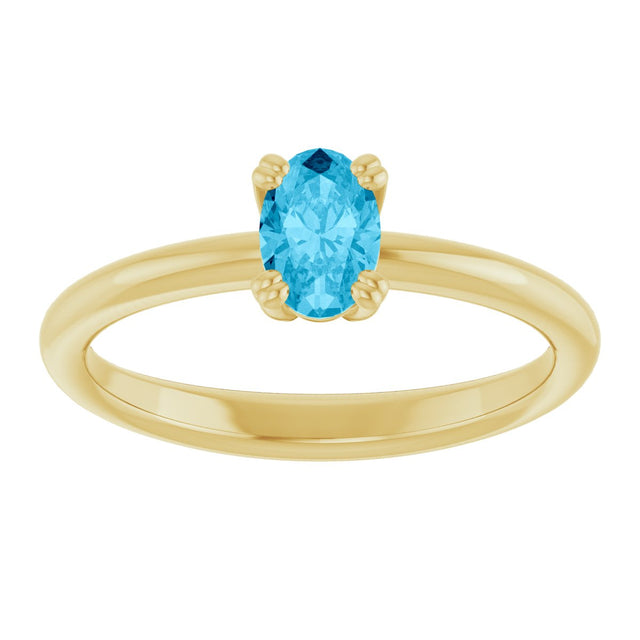 10K Gold Oval Natural Aquamarine Double-Prong Ring - Yellow Gold - view 3