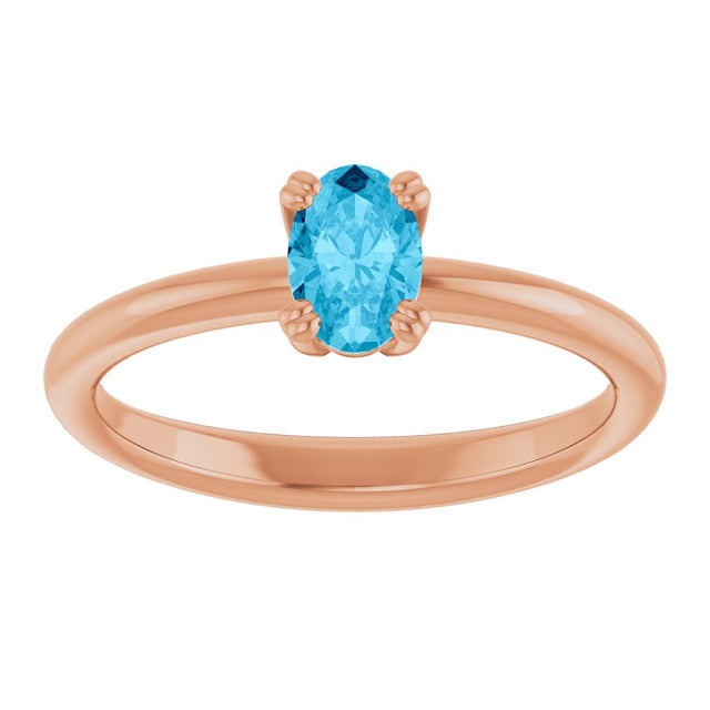 14K Gold Oval Natural Aquamarine Double-Prong Ring - Rose Gold - view 3