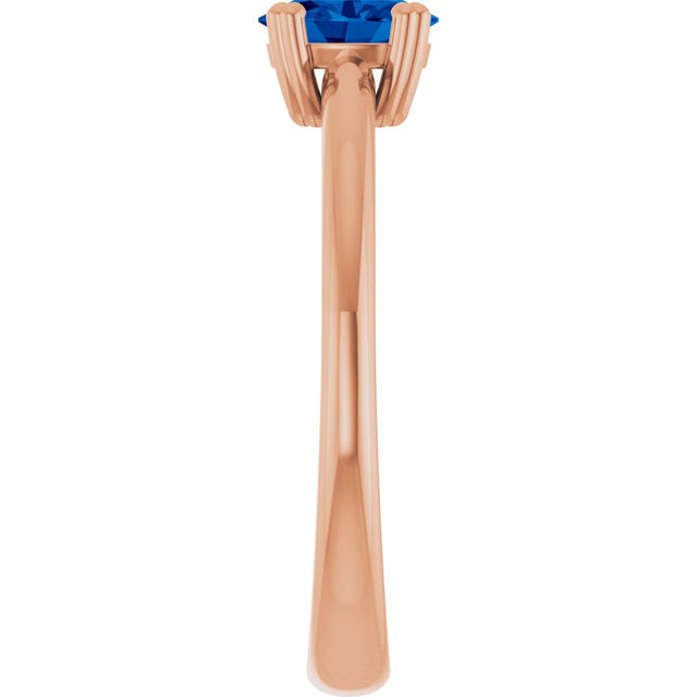 14K Gold Oval Lab-Grown Blue Sapphire Double-Prong Ring - Rose Gold - view 4