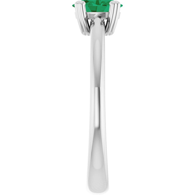 10K Gold Oval Lab-Grown Emerald Double-Prong Ring - White Gold - view 4