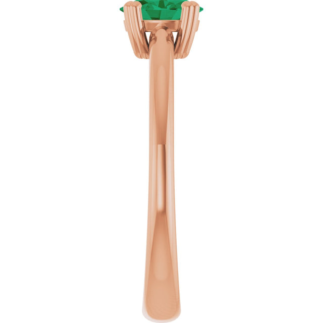 14K Gold Oval Lab-Grown Emerald Double-Prong Ring - Rose Gold - view 4