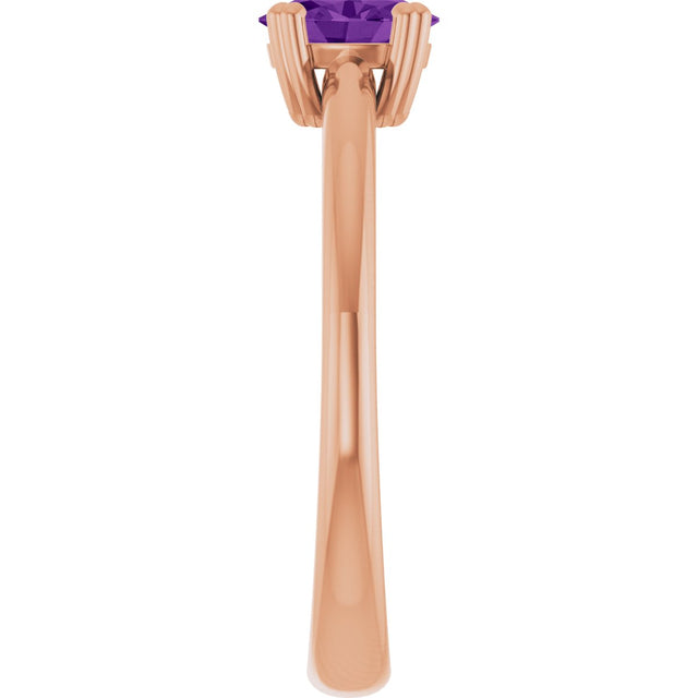 14K Gold Emerald Natural Amethyst Double-Prong Ring - Rose Gold - view 4